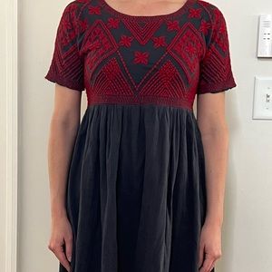 Sezane Embroidered Summer Dress blue/red FR36/US 4